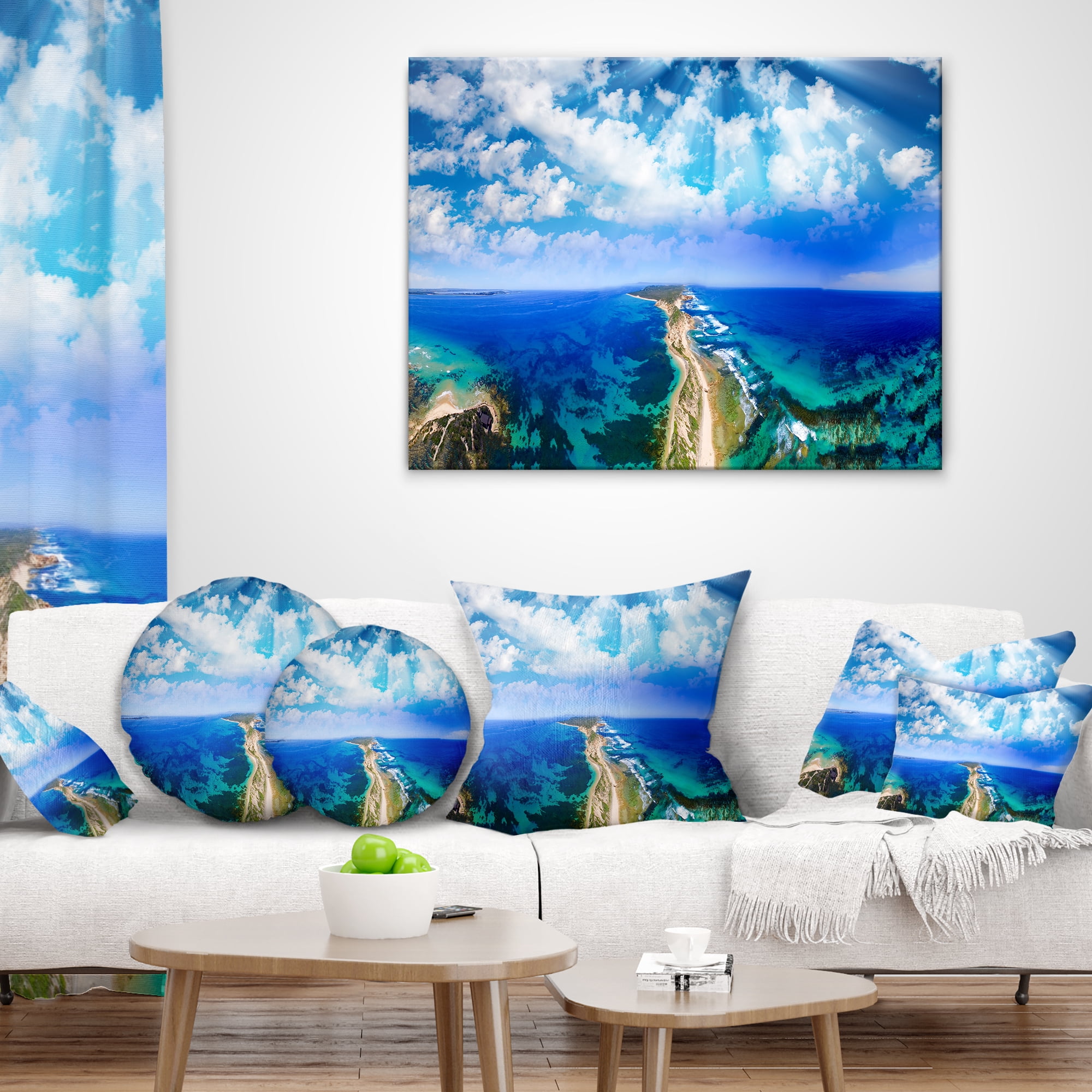 Designart Blue Fort Nepean Road from Helicopter - Landscape Printed Throw Pillow - 16x16