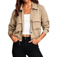 thumbnail image 5 of Warop Womens Cropped Jacket Solid Button Down Long Sleeve Coats Casual Trendy Fall Clothes with Pockets, 5 of 9