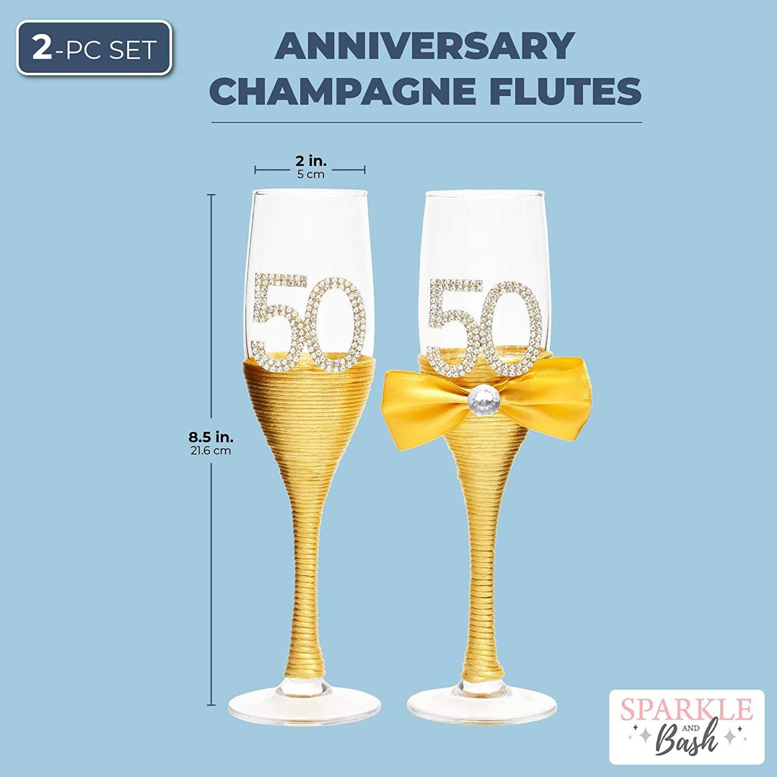 8 oz Engraved Champagne Glasses Set of 2 Wedding Anniversary Champagne Flutes Gift for Married Couples Giftable Wine Glasses for Parents 50th Anniversary Gifts for Couple by Sweetzer & Orange