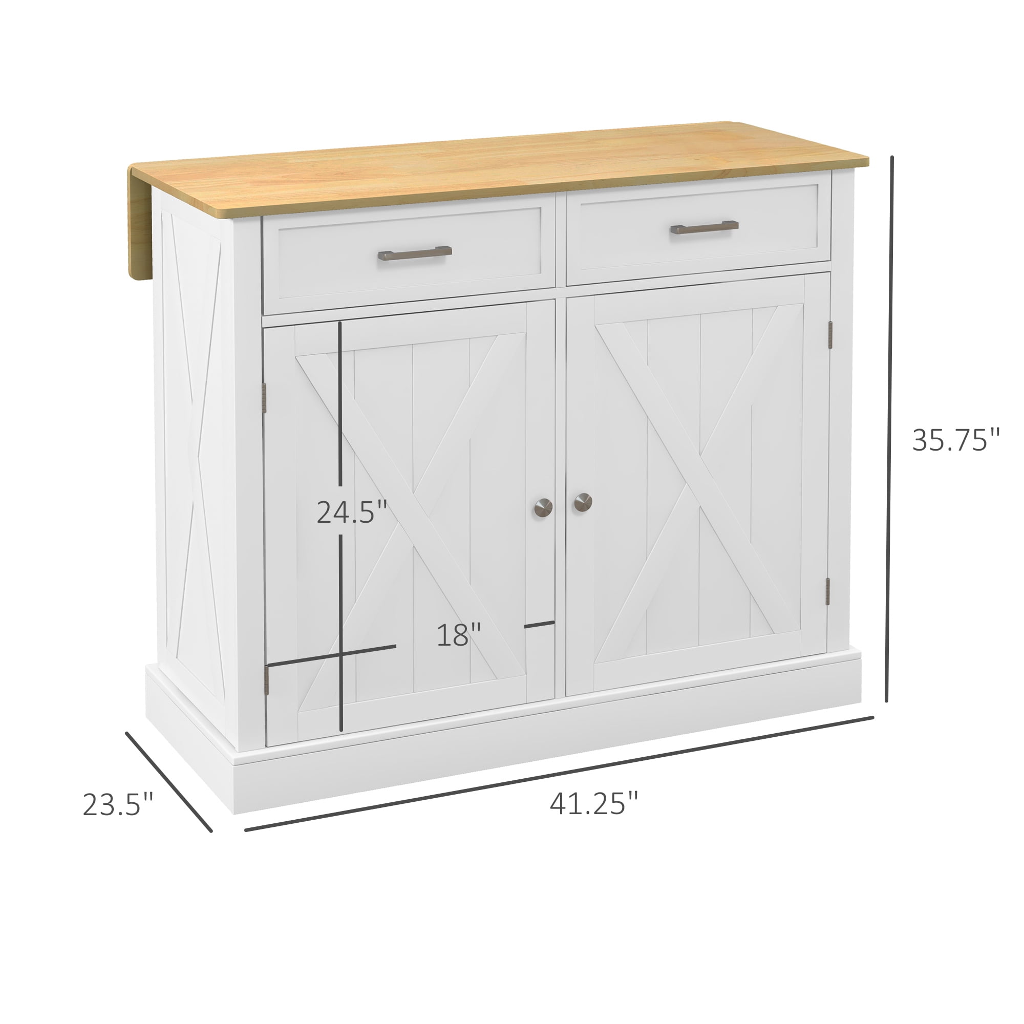 HOMCOM Kitchen Island with Drop Leaf Kitchen Cart, White