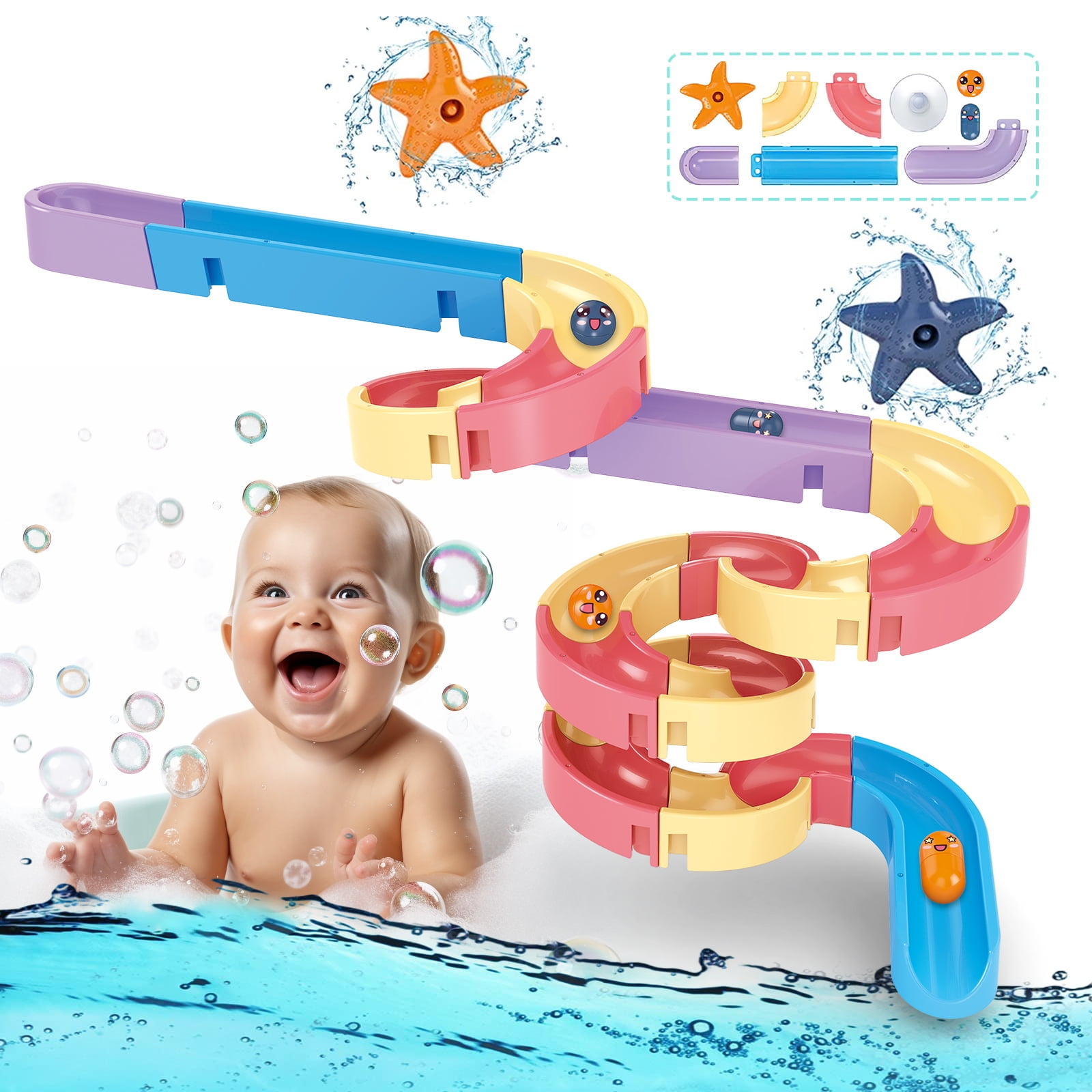 57 PCS Bath Toys for Toddlers 3-4 Years - Duck Slide Wall Track
