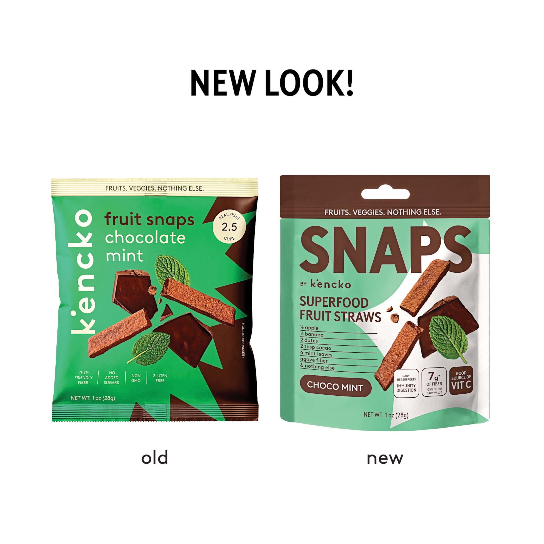 (3 pack) Kencko Chocolate Mint Snaps, Superfood Fruit Straws, 1 oz Bag