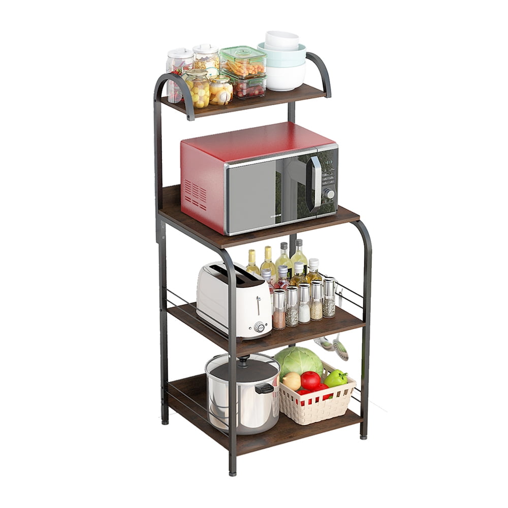 Kitchen Bakers Rack With Storage 23 6 Utility Kitchen Storage Shelf With Wheels 4 Tier Microwave Oven Stand Rack With 8 S Hooks Kitchen Microwave Cart Spice Rack Organizer Workstation Ja2021 Walmart Com Walmart Com