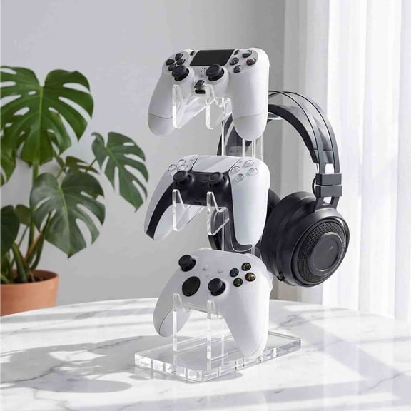 Linnome Game Controller Stand Clear Thick Acrylic Dual Slot Storage Rack Anti-Tip Base Desktop Gamepad Display Organizer for All Wireless Controllers