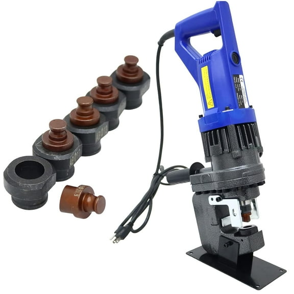 Electric Hydraulic Hole Puncher Steel Plate Hole Punching Machine Metal Hole Punch Channel Digger with 5 Dies and Manual Oil Return Switch 110V