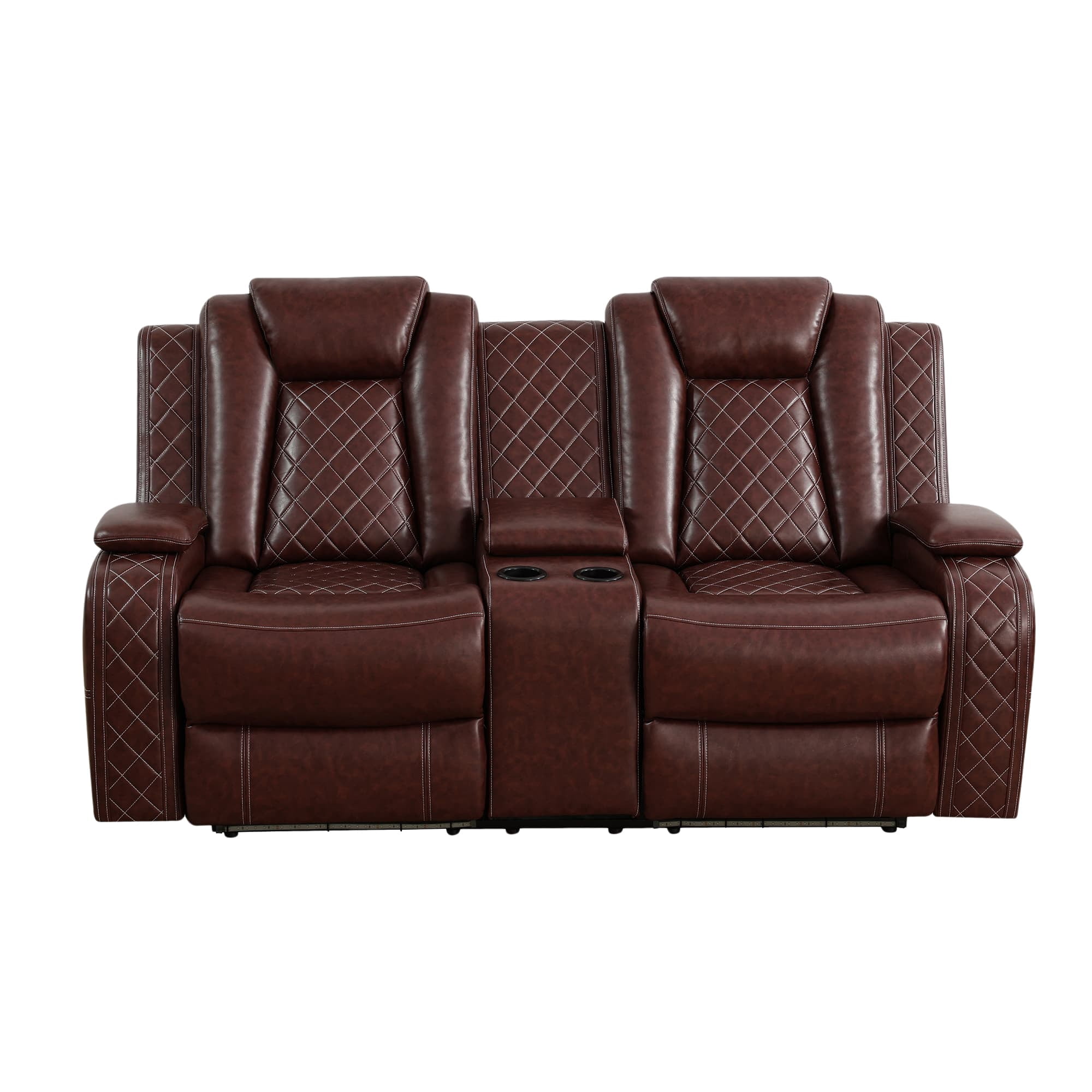 MAYEERTY Power Reclining Loveseat Sofa, Electric 2-Seat Leather Recliner with USB Charging, Storage & Cup Holders for Living Room, Brown