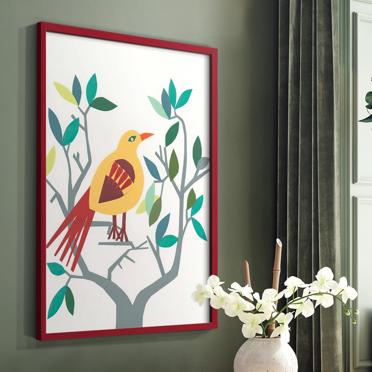 Whitty Bird III Framed Print in Red Solid Wood 11 x 14 Framed Print
