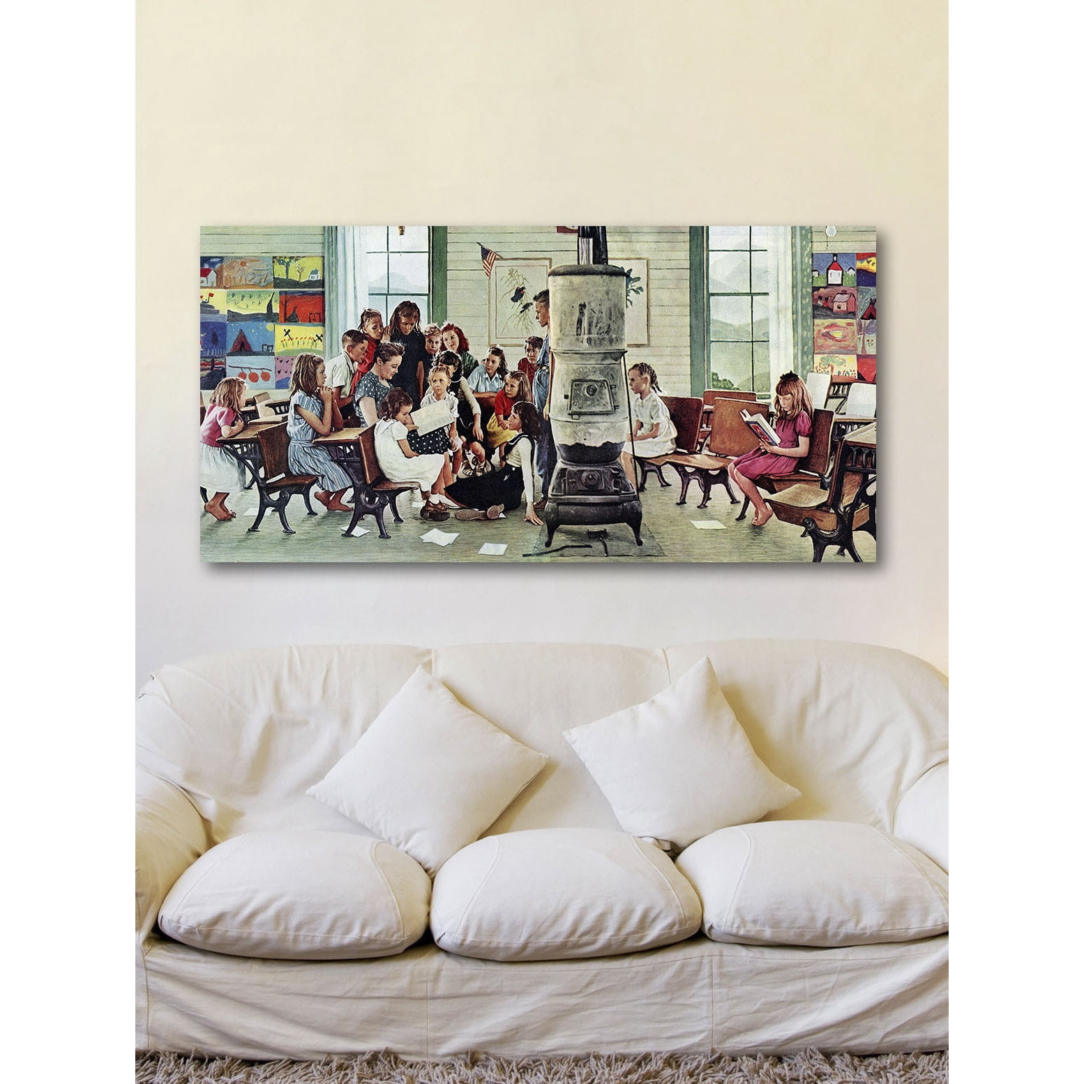 MARMONT HILL  - "Norman Rockwell Visits a Country School" by Norman Rockwell Painting Print on Canvas - Multi-Color 45 x 22.5