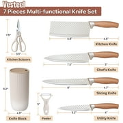 Vesteel Kitchen Knife Set of 7, Professional Stainless Steel Knives Set for Kitchen with Universal Knife Block - Khaki