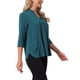 thumbnail image 4 of INSPIRAR CHIC Blusas de Trabajo de Manga 3/4 para Mujeres con Cuello en V y Pliegues, Blusas Elegantes y Casuales, Tops de Verano de Moda en Azul Pavo Real, 4 of 6
