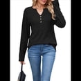 thumbnail image 3 of Camisas de Larga para Mujer, Suéteres Elegantes Informales con Botones y Cuello en V, Tops Tipo Jersey, Conjuntos de Otoño. Negro XXL, 3 of 10