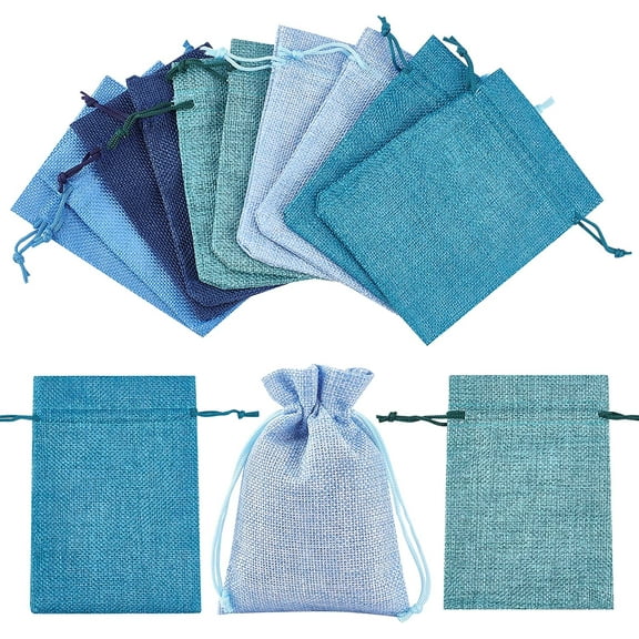 25 Pcs 5.51" Long Burlap Packing Pouches with Drawstring Design Linen Burlap Pouches Gift Bags Small Candy Pouch Gunny Sack Bags for Christmas Party Wedding Favors Jewelry Bags Blue for DIY
