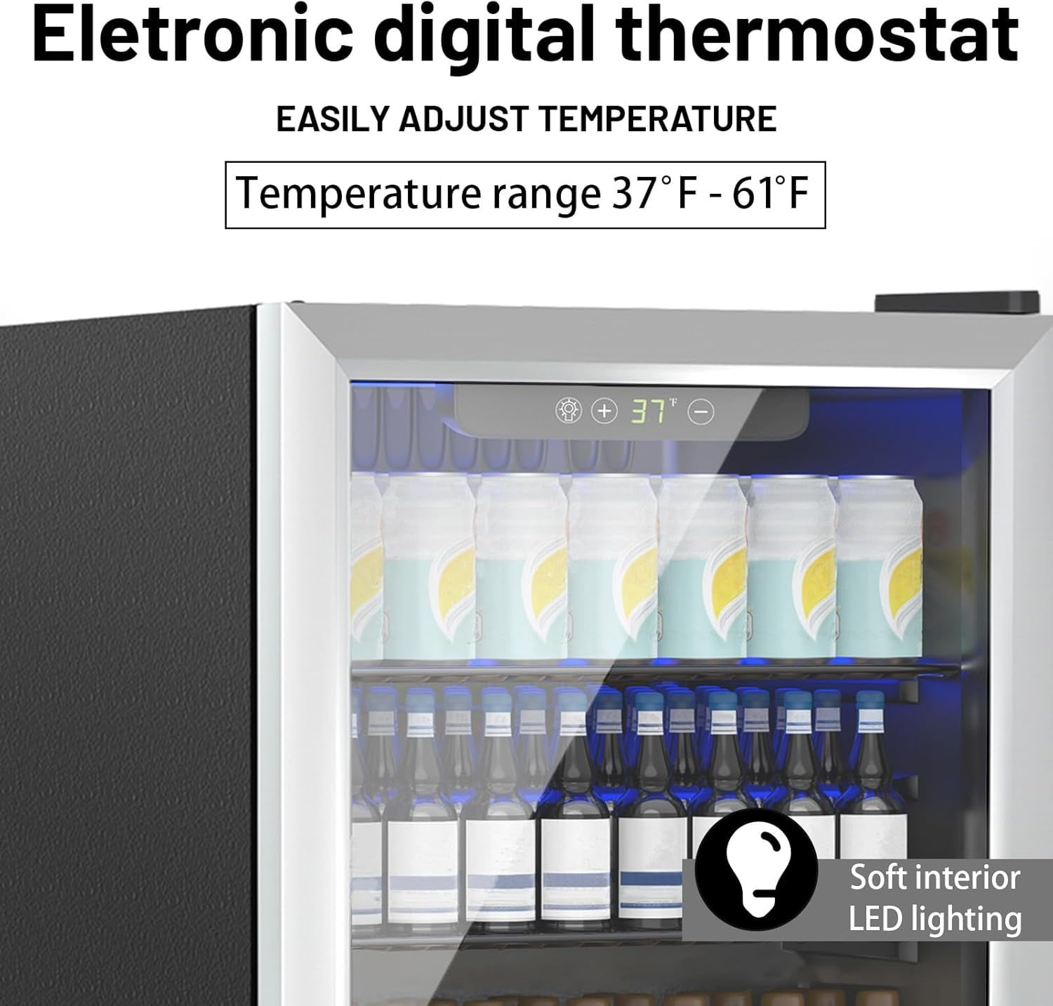 Dimedeal 1.6 Cu.Ft Mini Beverage Refrigerator, 70 Cans Mini Fridge with Glass Door, Small Cooler for Office Bedroom Home Bar, Sliver