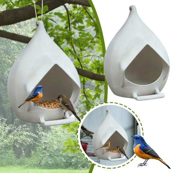 Weather Resistant Hangable Bird Feeder - Rainproof Outdoor Feeding Dispenser for Backyard Garden, Patio, Balcony, Porch, Deck & Lawn Use, Ideal for Birdwatching