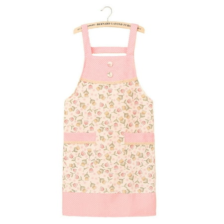

Rural Sweet Flower Kitchen Apron with Pockets Adjustable Waist Tie Cotton Linen Bib for Women Gardening Painting Cooking