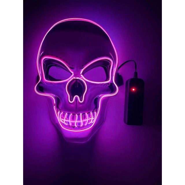 Máscara de iluminación de neón de calavera LED para Halloween, cabeza de fantasma de terror para hombres y mujeres, fiesta divertida, brillo luminoso, esqueleto oscuro, accesorios de disfraz de Cospla Qiuyongming unisex