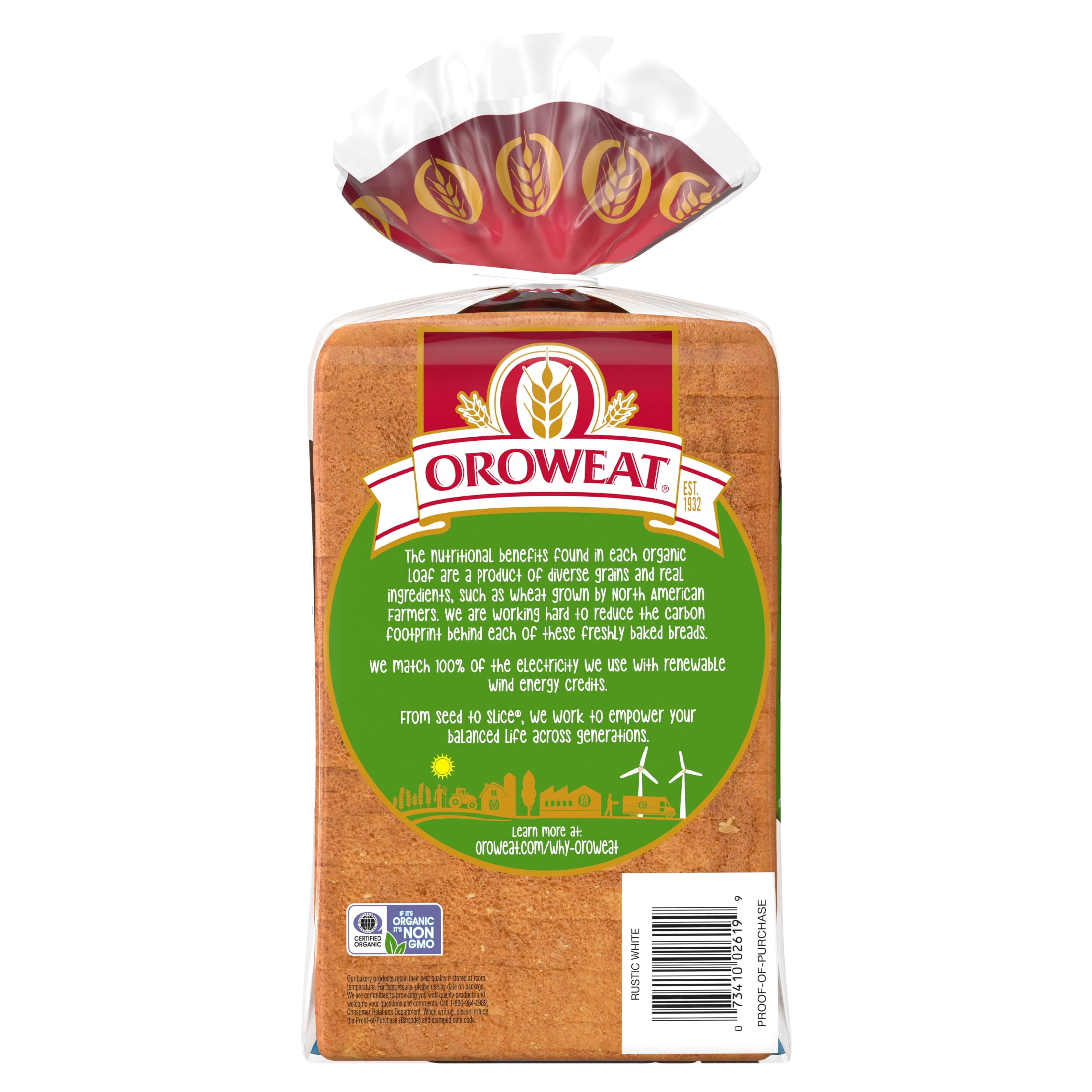 Oroweat Organic Rustic White Bread, 27 oz, Plain White Bread, Bag