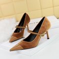 thumbnail image 4 of Zapatos de tacón alto para banquetes de mujer con superficie de gamuza fina, tacones medios, boca baja, empalme, punta puntiaguda, bombas rectas para bodas, 4 of 5