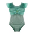 thumbnail image 3 of Rswnyirn Kids Girls Ruffle Sleeve Ballet Dance Unitard Gymnastics Leotard Ruched Mesh Patchwork Green 160, 3 of 7