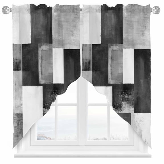 Gray Abstract Swag Valances for Windows 2 Pack Modern Rustic Geometric Color Block Plaid Swag Kitchen Curtains 63 Inches Long Rod Pocket Short Window Treatment for Kitchen Bathroom 36"x63"
