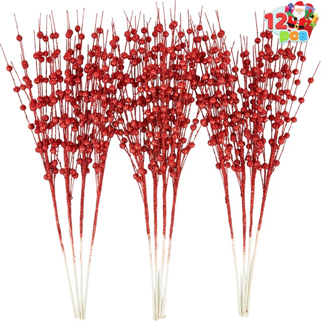 Planta artificial Joiedomi, 12 unidades, tallos de bayas rojas con purpurina, 43 cm