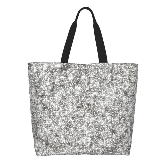 Disketp Silver Glitter Bolsa Tote Estampada para Mujer, Bolso de Hombro y de Mano para Compras y Viajes