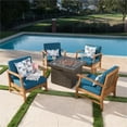 thumbnail image 6 of Noble House Kourtney 5 Piece Outdoor Acacia Wood Chair and Firepit Set in Blue, 6 of 16