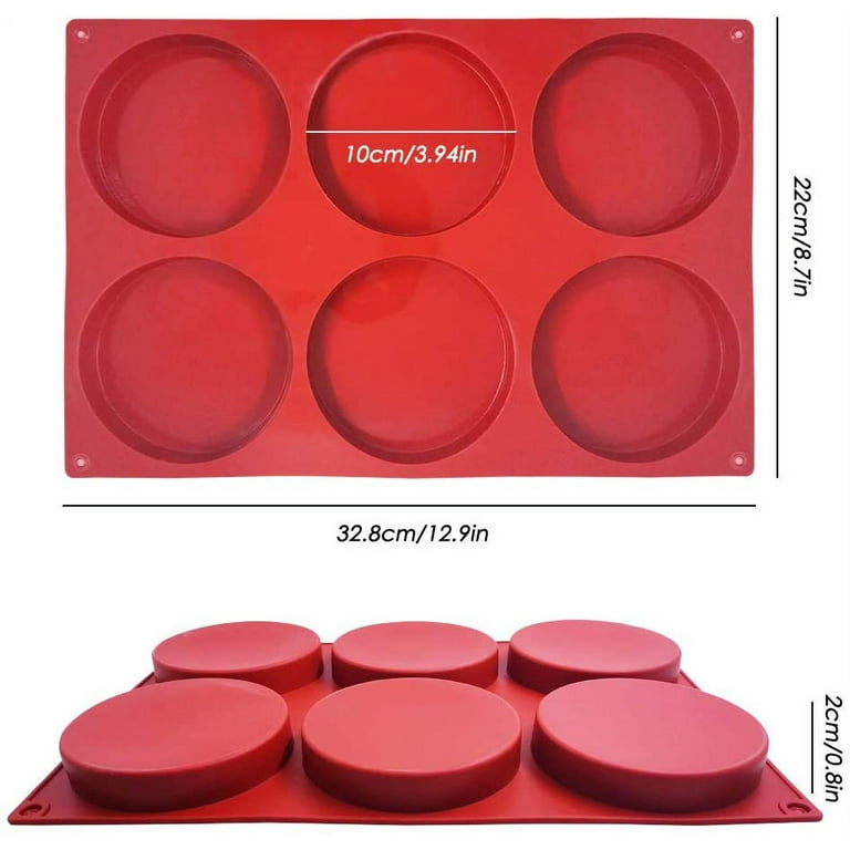  2 Pcs Large Silicone Molds for Baking, 6-Cavity Round Silicone  Baking Mold, Non-Stick 4” Baking Disc Molds for Whoopie Pie, Egg  Pan,Muffin, Candy, Soap, Hamburger, Resin Coasters (Red) : Home 