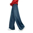 thumbnail image 2 of ATOGUTA Girls Jeans Pull Elastic Waistband Cute Baggy Fleece Denim Pants for Girls Clothing Size 6-14, Dark Blue, 2 of 6