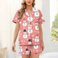 thumbnail image 2 of Short Sleeve Christmas Pajamas Set for Women Button Down Sleepwear Matching Shorts Graphic Cute Pjs 2 Piece Lounge Sets, 2 of 5
