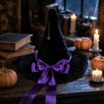 thumbnail image 4 of Womens Gothic Witch Hat Velvet with Lace Trim, Wide Brim Pointed Cone Costume Hat, Wizard Headwear for Halloween Party Dress Up Purple, 4 of 5