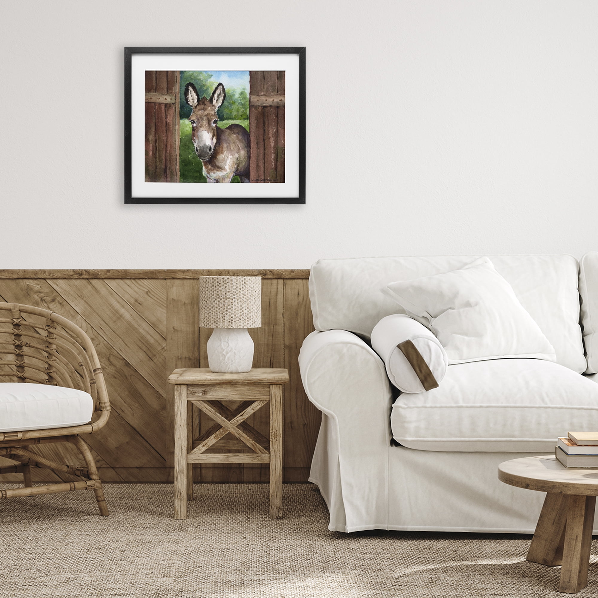 Stupell Industries Donkey in Wooden Gate Black Framed Print Under Glass, design by George Dyachenko