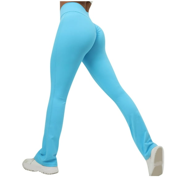 Flare Yoga Pants for Women Casual Cozy Solid Color Sport Workout Stretchy Pants High Waisted Elastic Long Trousers (Sky Blue,S)