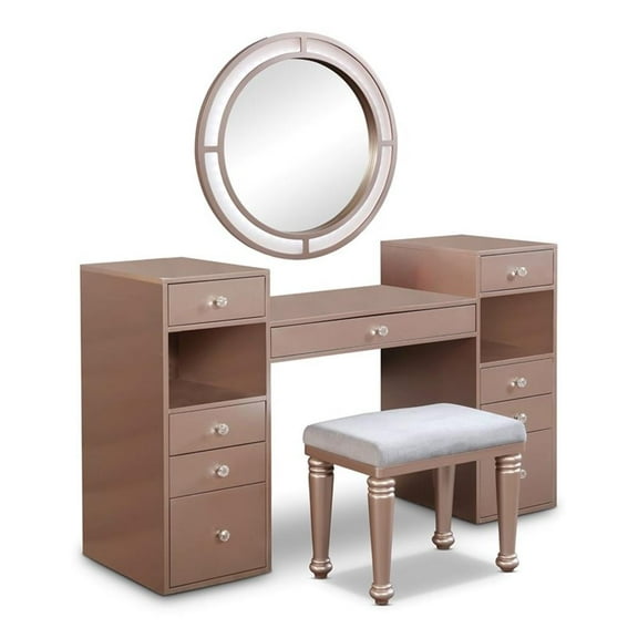 Furniture of America Sparke Wood 3-Piece Vanity Set with LED in Pink