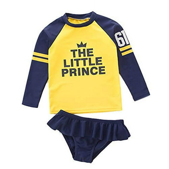 Styles I Love Kid Girls Little Prince Rash Guard Swimsuit 2pcs Yellow Bathing Suit Beach Swimwear (3T)