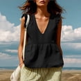 thumbnail image 5 of TGSLY Women's Linen Deep V-Neck Tank Tops Dressy Casual Ruffle Detail Solid Color Sleeveless Vest Lightweight Soft Elastic Waist Tshirts M, 5 of 7