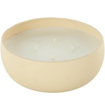 DecMode Beige Metal Rose Blossom & Sandalwood Scented Textured 34oz 4 Wick Candle with White Wax