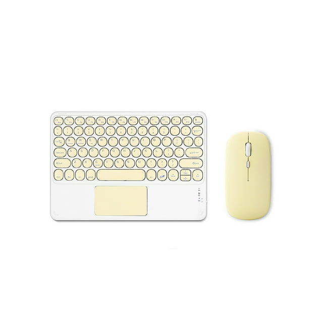 TFixol BT Keyboard Mouse Combo BT3.0 Wireless Rechargeable Keyboard Ergonomic Mouse Set Slim Design Support Android iOS Windows Yellow