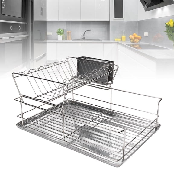 Xirurus Dish Drying Rack & Dish Rack, Stainless Steel Kitchen Countertop Drainer, with Cutlery Holder Rust Proof