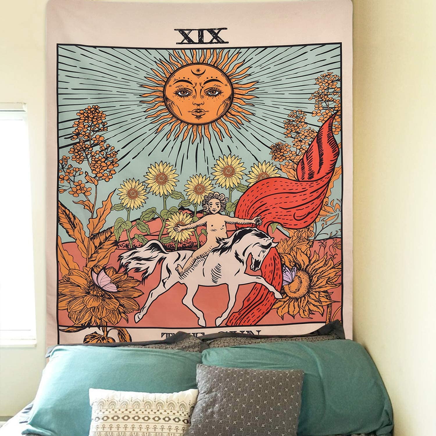 Tarot Tapestry The Sun Tapestry Tarot Card Tapestry Medieval Europe Tapestries Mysterious Tapestry Wall Hanging for Room 59.1 82.7 inches Black Red Sun 59.1 82.7 Walmart