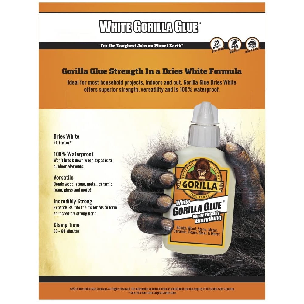 Gorilla Glue White 2 oz Strong Bonds Wood Stone Metal Glass