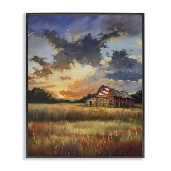 Stupell Industries American Barn at Sunset Landscape & Nature Painting Black Framed Art Print Wall Art, 11 x 14