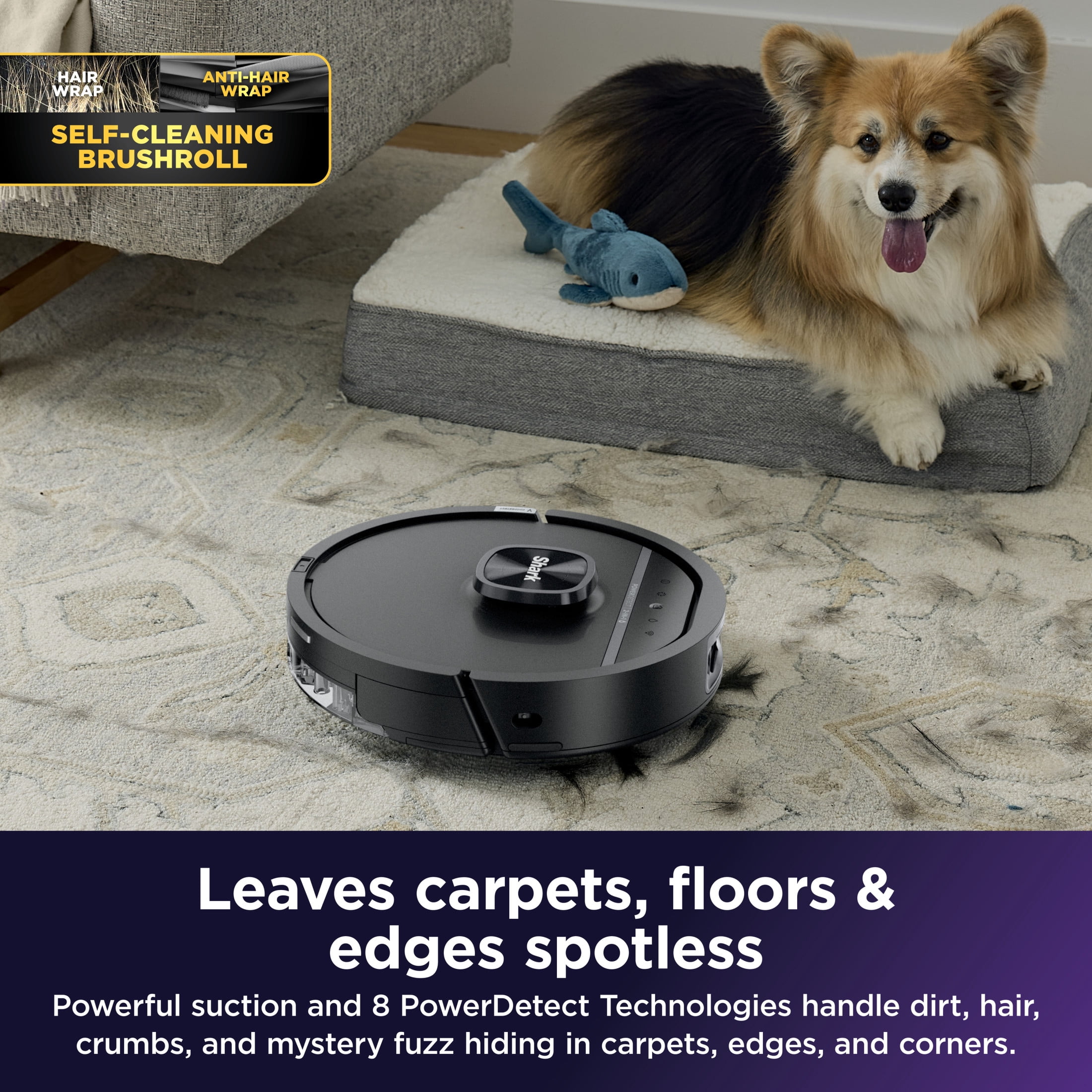 Shark PowerDetect UV Reveal 2-in-1 Robot Vacuum & Mop, NeverTouch Pro Base 60-Day, Pet Friendly, UV Stain Detect, RV3020XE