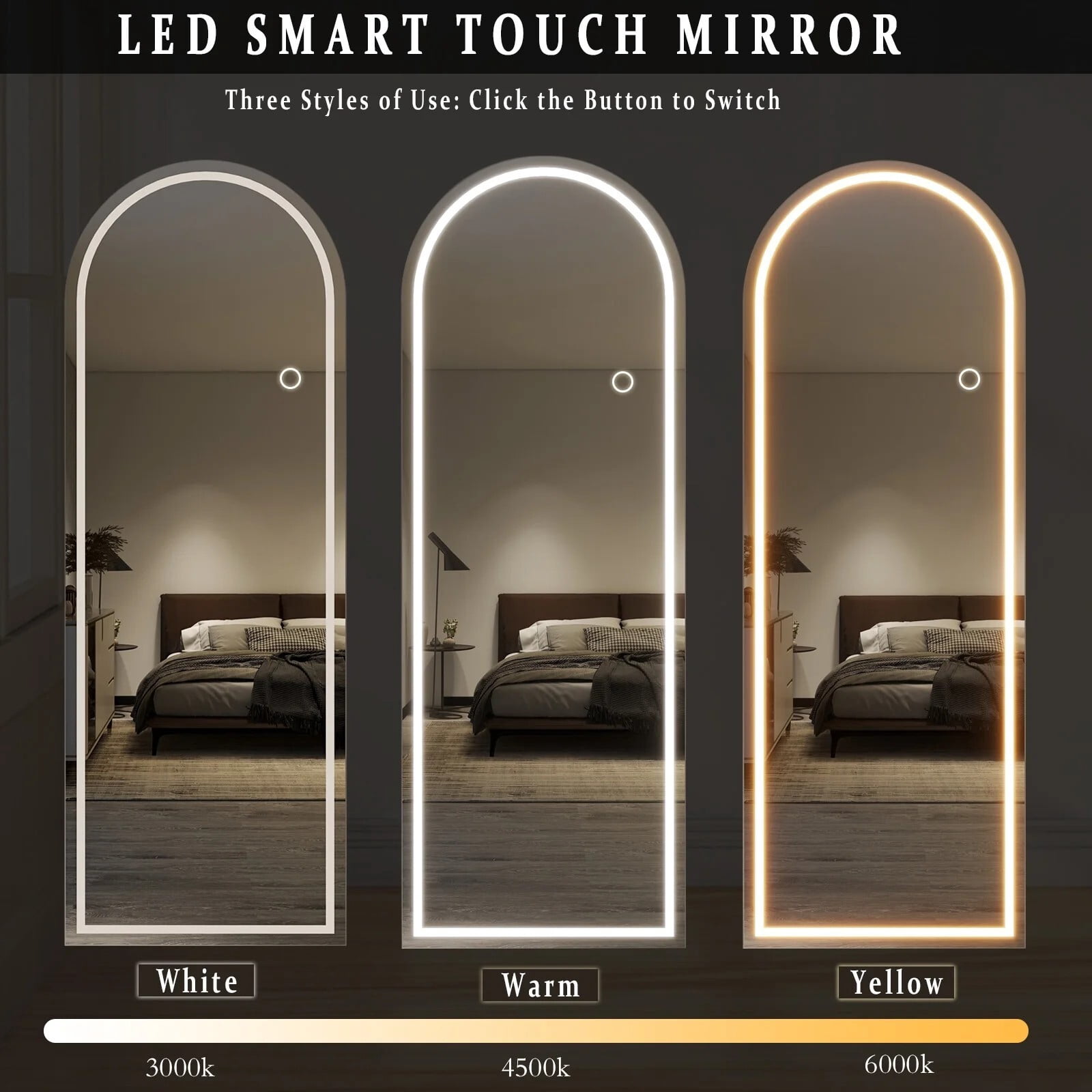 BEAUTYPEAK 64"x21" LED Arched Full Length Mirror Freestanding Full Body Mirror