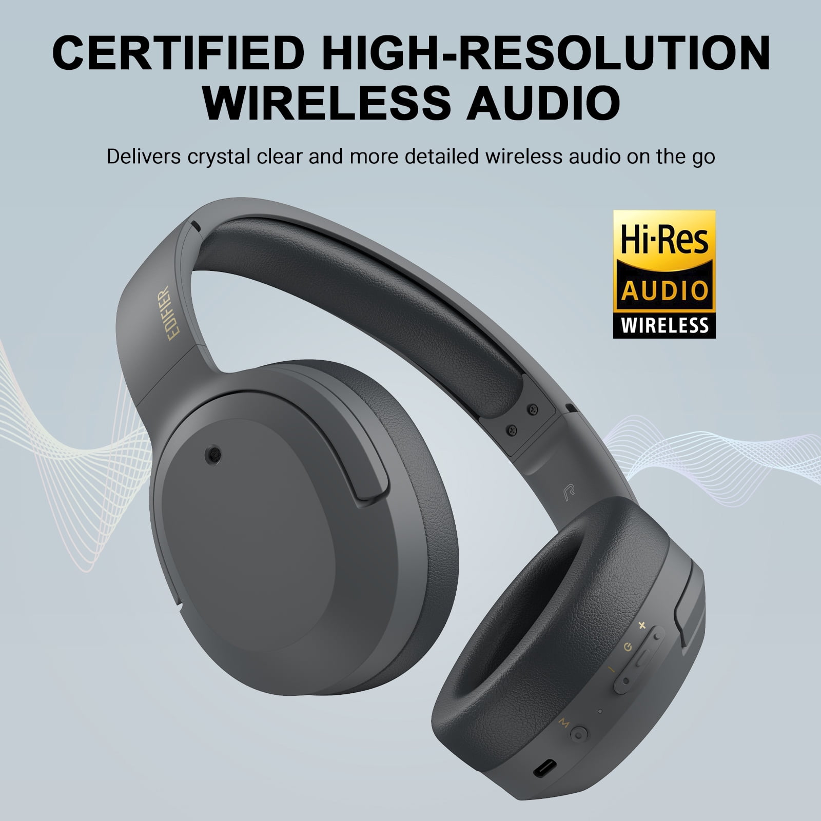 Edifier W820NB Plus Wireless Active Noise Cancelling Headphones, Holiday Gift, Grey
