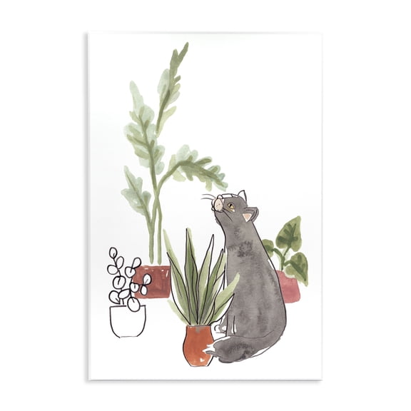 Stupell Industries Eclectic Curious Grey Cat Indoor Pet House Plant Scene Wall Plaque Art, 10 x 15, by June Erica Vess