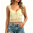 thumbnail image 5 of Fewfanhot Tops for Women Lace Trim Button Down Sleeveless Ruffle Crop Vest Going Out Coquette Shirt, 5 of 5