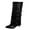 Black, variant on Fold Over Boots for Women Pointy Pull-on Wedge Heel Knee Shark Boot With Side Zipper Padlock Design