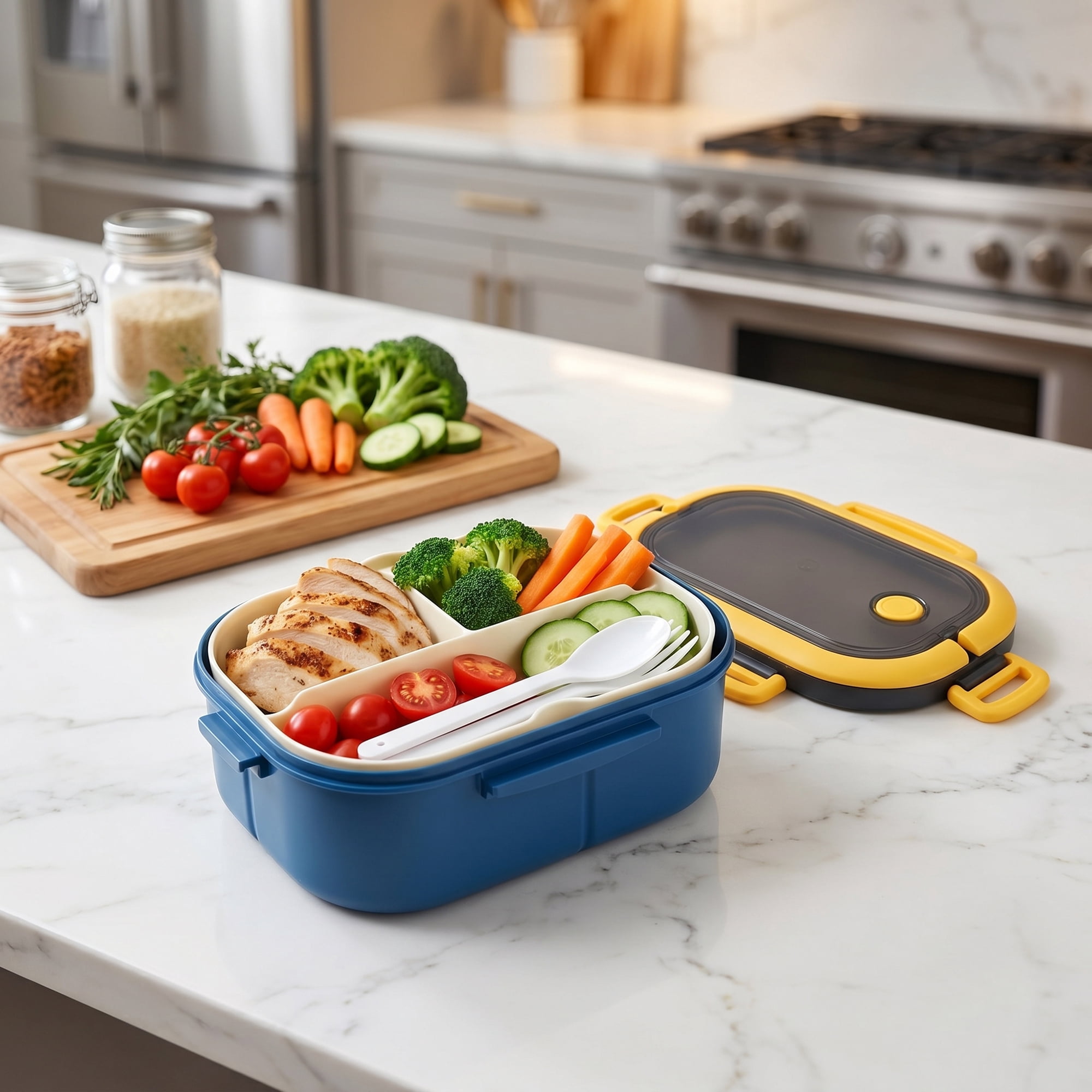 Unique Bargains Double-Layer Leak-Proof Meal Lunch Bento Box Blue