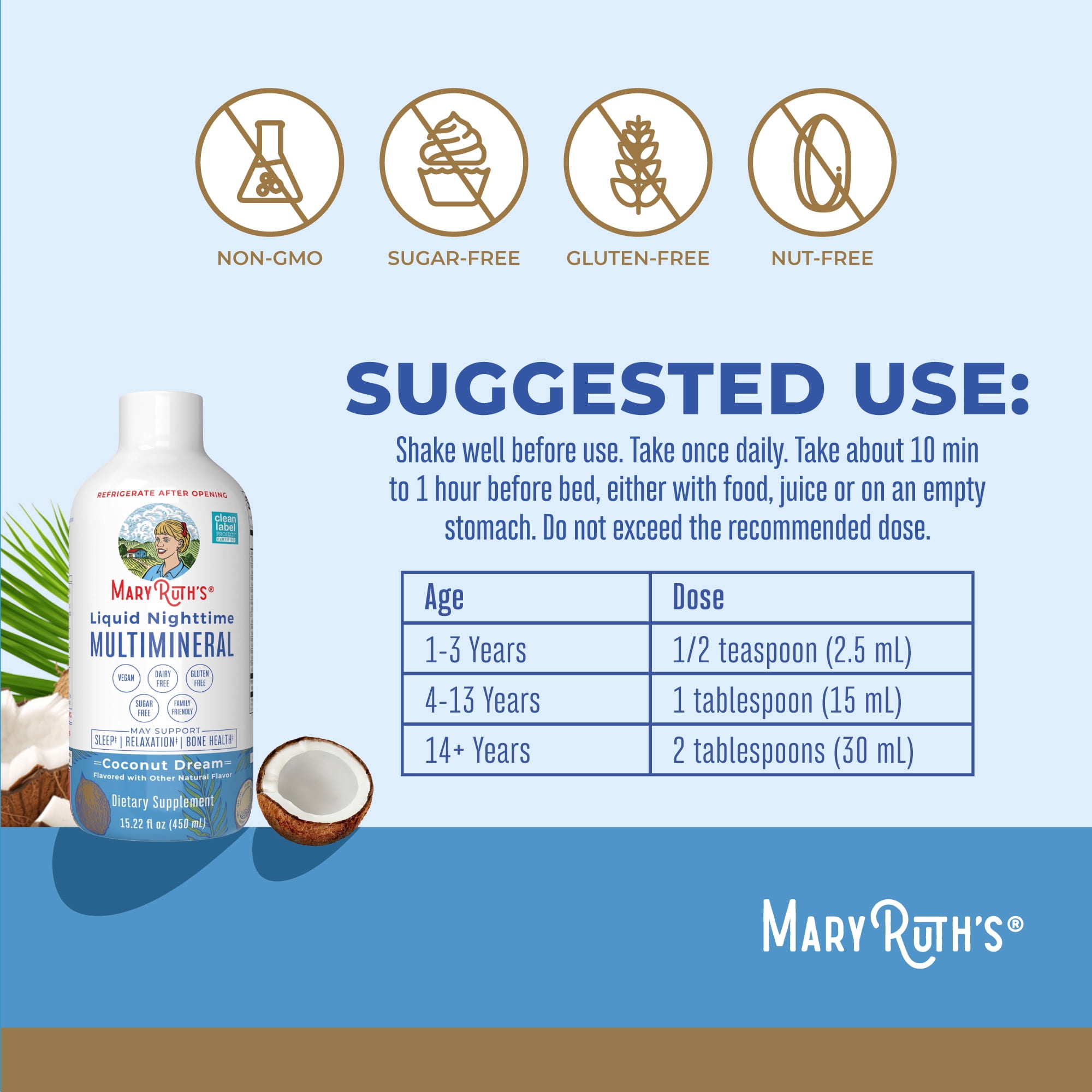 MaryRuth Organics - Brandclub - MaryRuth Organics Liquid Nighttime  Multimineral for Sleep Support, Mineral Supplement, Coconut Flavor,  Sugar-Free, 15.22 oz, Magnesium Citrate